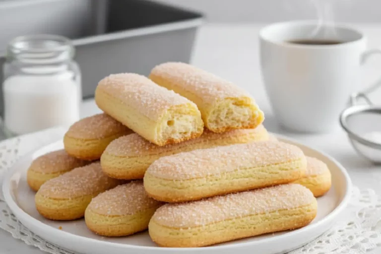 Biscoitos champagne caseiros dourados e ondulados, empilhados em prato com chá, receita simples e crocante.
