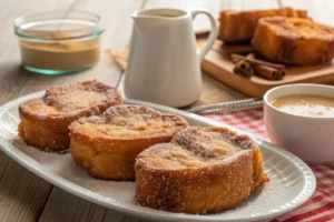 Rabanada dourada crocante com canela e açúcar polvilhados, fatias de pão embebidas em leite e ovo fritas, sobremesa brasileira tradicional.