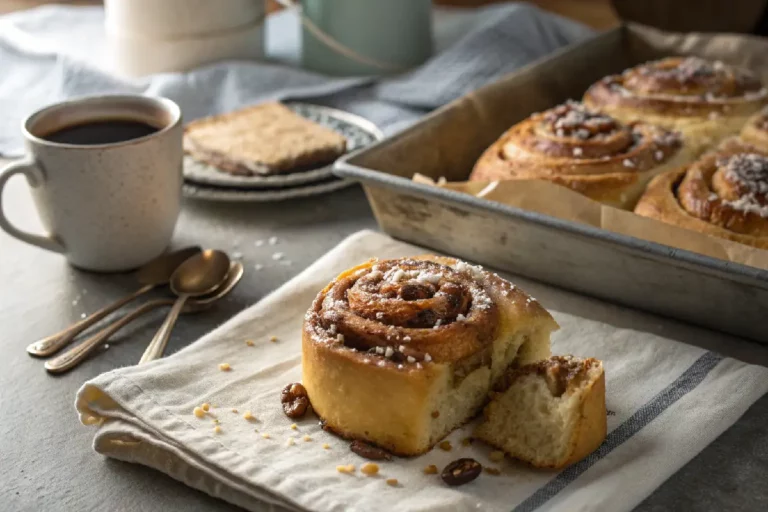 Rosca doce de canela dourada e brilhante com cobertura de açúcar e canela crocante, recheio aromático visível em fatia.