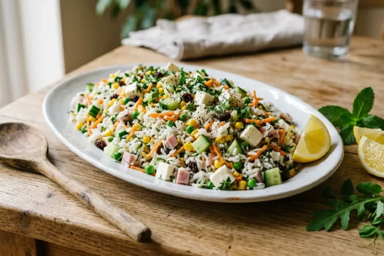Salada de arroz cremosa com pepino e uva-passa