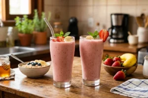 Vitamina de morango com banana cremosa