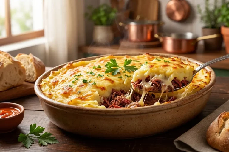Escondidinho de carne seca cremoso gratinado com mandioca