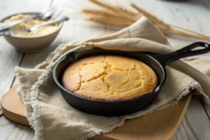 Dois pãezinhos fit de frigideira dourados sobre tábua de madeira, um deles aberto com recheio de abacate, rúcula e tomate