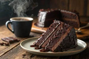 Bolo príncipe negro de chocolate macio com calda cremosa