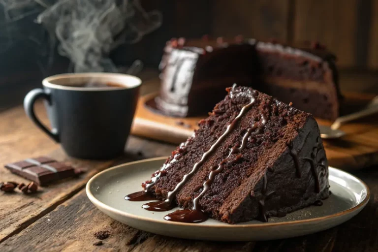 Bolo príncipe negro de chocolate macio com calda cremosa