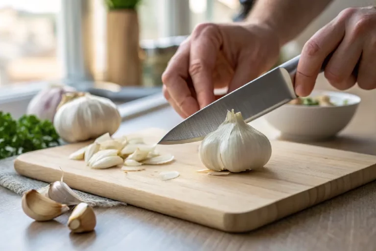 Macete simples mostrando como descascar alho em segundos na cozinha