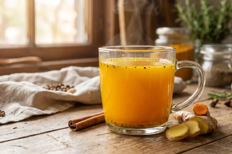 Chá de cúrcuma com pimenta-do-reino aromático e quente