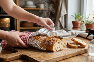 Pão francês fresquinho e crocante saindo da airfryer com vapor