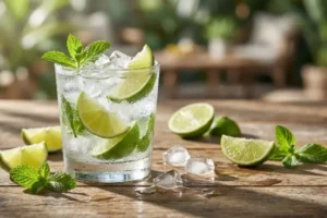 Caipirinha sem álcool com limão e gelo