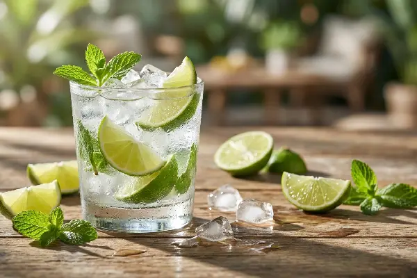 Caipirinha sem álcool com limão e gelo