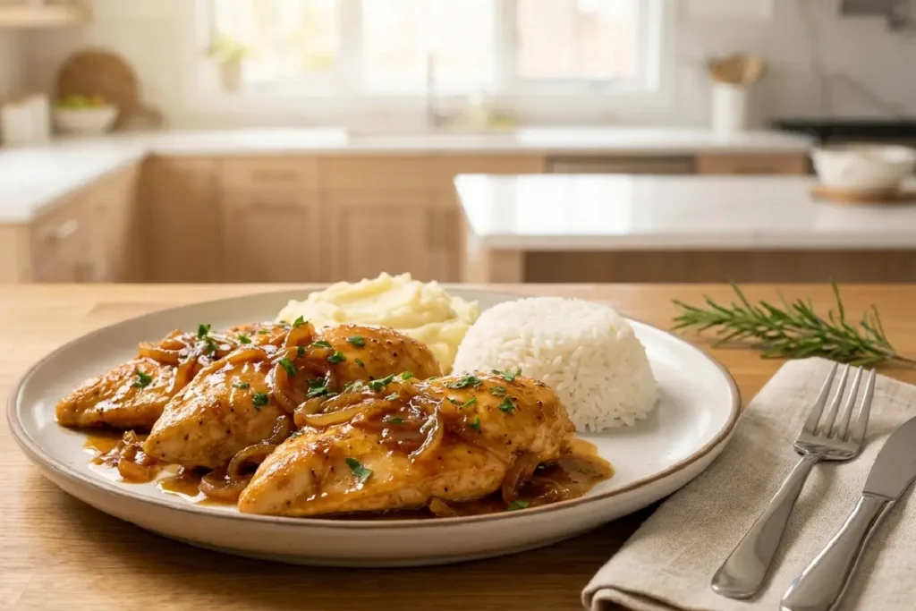 Filé de frango ao molho de cebola cremoso