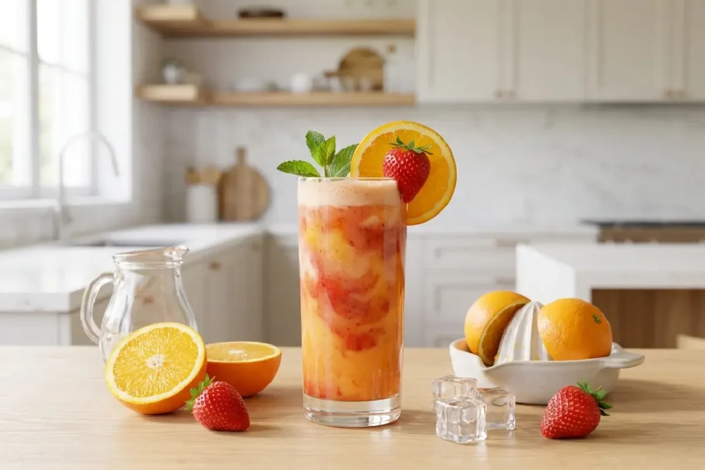 Suco de laranja com morango natural