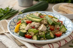 Salada de Abobrinha, Tabule, Quiabo e Frango: Harmonia no Prato