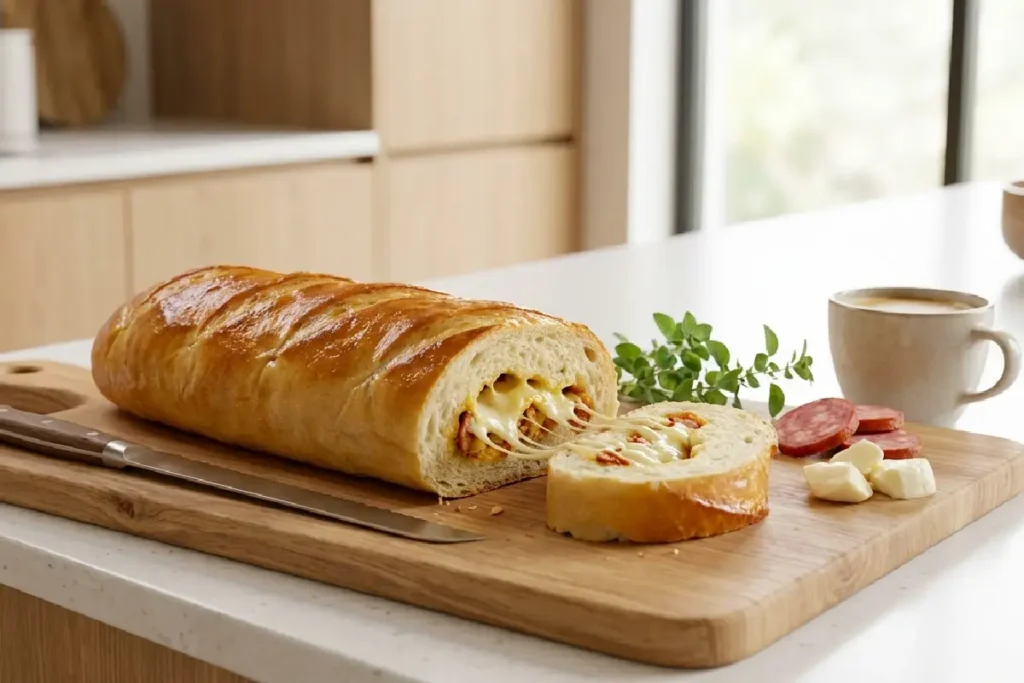 Pão de calabresa com muçarela caseiro igual ao de padaria